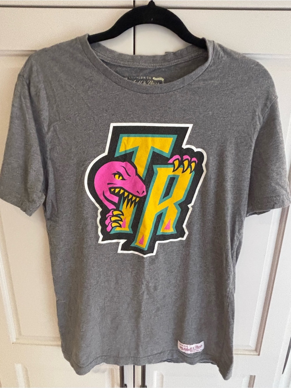Mitchell & Ness Toronto Raptors retro dinosaur logo tshirt men’s size M gray